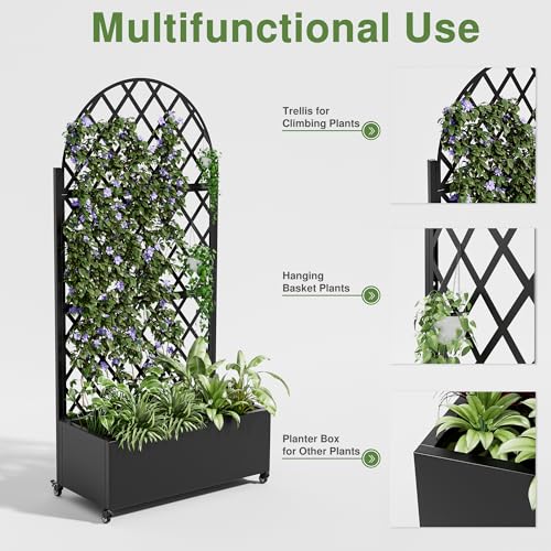 Metal Raised Garden Bed with Trellis and Wheels