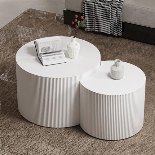 White Round Fluted Nesting Coffee Table Set of 2 (2 Count)