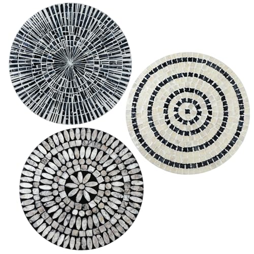 3 Pcs 3 Pcs 11.8 Inches Mother of Pearl Shell Plate Coastal Wall Art Mosaic Wall Sculpture Shell Handmade Hanging Plates Arts for Halloween Christmas Bedroom Bathroom Home Office Hotel (3 Count)