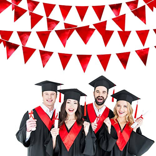 Red Party Decorations Triangle Pennant Banner Flag Dark Red Metallic Fabric Bunting Garland for Graduation Wedding Bridal Shower Birthday Anniversary Holiday Valentines Retirement Party Supplies (36 Count)