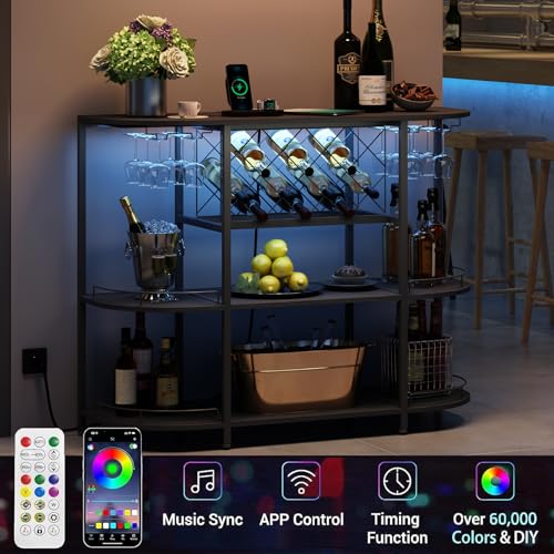 Wine Cabinet Coffee Table with Power Socket and LED Light