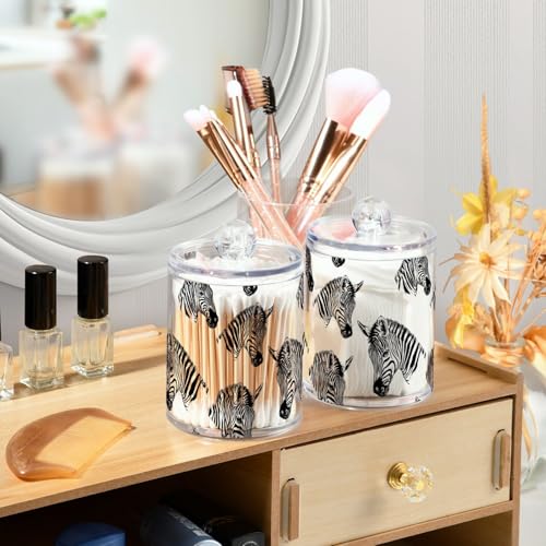 2 Pack Qtip Holder Organizer Dispenser Zebra Line Print Bathroom Storage Canister Cotton Ball Holder Container for Cotton Pads (2 Count)