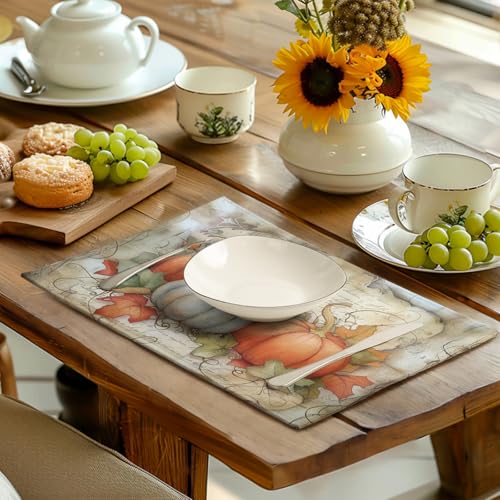 Fall Pumpkin Maple Leaf Placemats Set of 4 (4 Count)