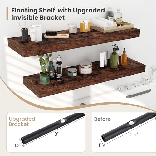 48 x 12 Deep Floating Shelves Wall Mounted Set of 2 Rustic Brown (2 Count)