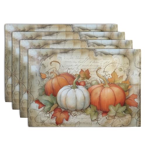 Fall Pumpkin Maple Leaf Placemats Set of 4 (4 Count)
