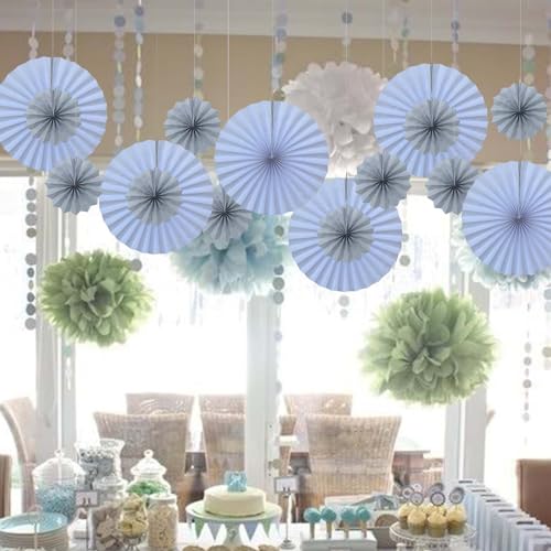 Gray Party Decorations 8in Hanging Paper Fans DIY Set 10Pcs (30 Count)