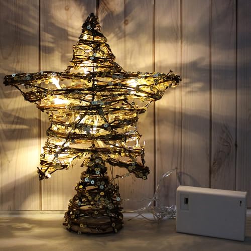 Rattan Star Christmas Tree Topper with LED Lights