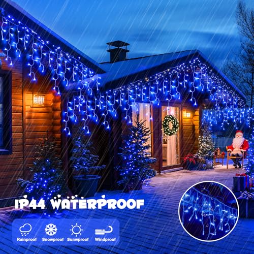 800 LED Blue Icicle Christmas Lights Outdoor