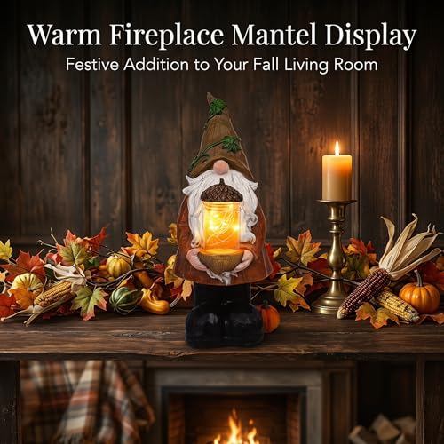 Fall Decor Lighted Gnome with LED Acorn Jar