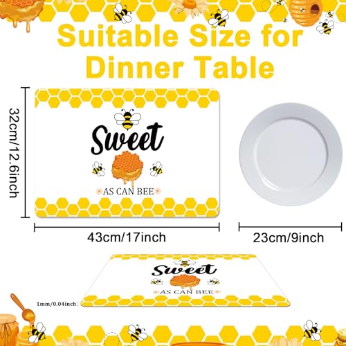 Honey Bee Plastic Placemats Set of 6 Summer Table mats 17×13×0.04in (6 Count)