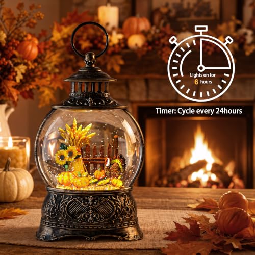 Christmas Fall Snow Globes Thanksgiving Water Lantern Swirling Glitter Snow Globe for Autumn Harvest Day Decorations Home Fall Decor Gifts