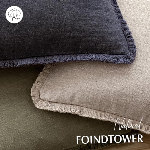 Decorative Linen Fringe Throw Pillow Covers 18×18 Natural Linen (2 Count)