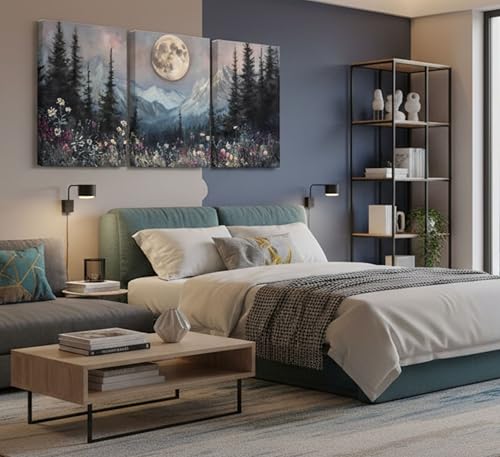 3Pcs Full Moon Forest Canvas Wall Art 12x16in (3 Count)