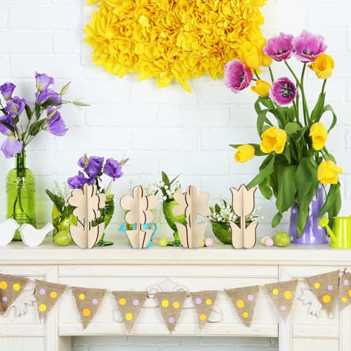 DIY 3D Flower Spring Wood Crafts to Paint (24 Count)