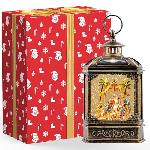 Christmas Snow Globe Lantern Lighted Adoration of The Magi Nativity Manger Scene