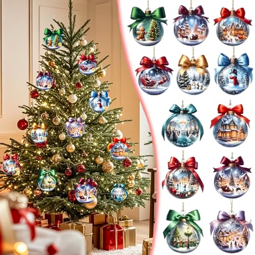 Mtruil Colourful Xmas Ball Shape Christmas Tree Hanging Ornaments 12 Pcs