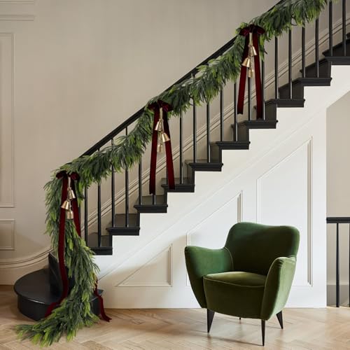 6FT Christmas Norfolk Pine Garland Real Touch Pine Artificial Faux Greenery Garlands Winter Christmas Garland for Table Mantle Fireplace Holiday Indoor Outdoor Xmas Decorations
