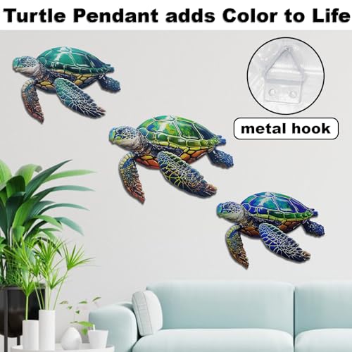 3Pcs Metal Turtle Sea Wall Decor Outdoor Garden Hanging Art Sculptures Home Ocean Theme Decorations for Kitchen Bathroom and Pool (3 Count)