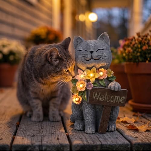 Solar Cat Garden Statue for Outdoor Decor
