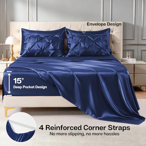 Satin King Size Comforter Set Navy Blue