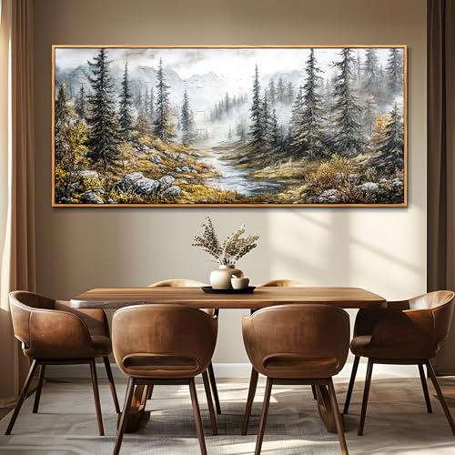 Misty Forest Paintings Wall Art For Bedroom Wall Decor For Living Room Office Tree landscape Wall Pictures Large Canvas Artwork Ready To Hang Modern Home Decorations Wood Framed 32x72 In