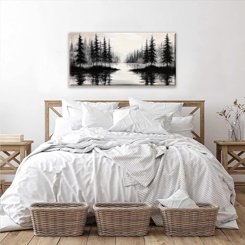 Black Canvas Art Wall Decor Print Modern Landscape Wall Art 20 X 40 In