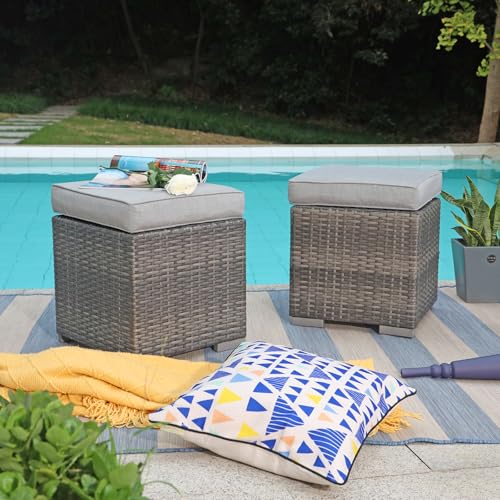2 Pieces Assembled Outdoor Patio Ottoman