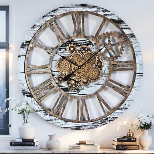 The Gears Clock 36'' Inch Real Moving Gear Wall Clock Vintage Industrial Oversized Rustic Farmhouse