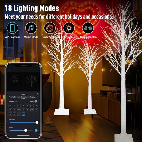 Smart Lighted Birch Trees 4FT 5FT 6FT (3 Count)