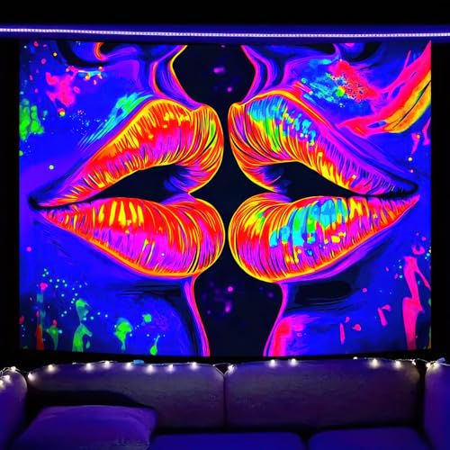Blacklight Tapestry Lips Party Backdrop 78 x 59 Inch