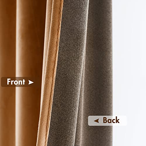 Gold Brown Blackout Velvet Curtains Drapes 90 Inch Long 52"x90" (2 Count)