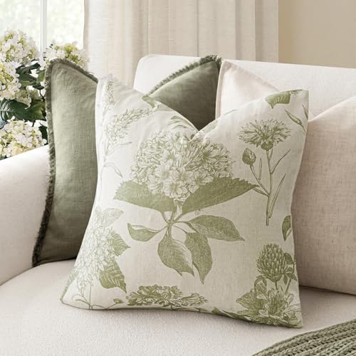 Set of 2 Linen Floral Throw Pillow Covers Vintage Accent Print Decorative Cozy Cushion Covers Farmhouse Boho Home Decor for Sofa Chair Couch Bedroom Living Room