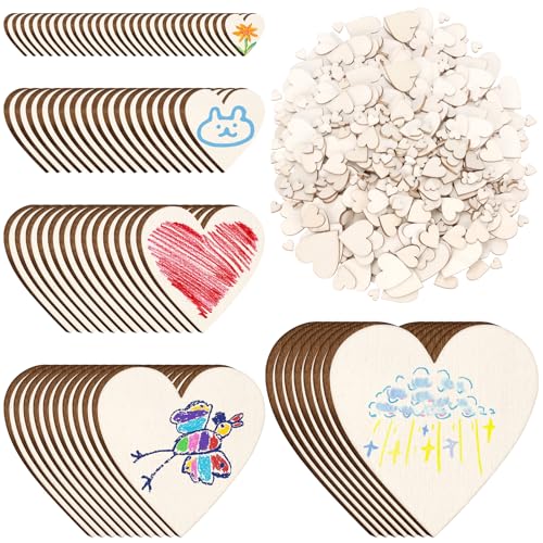 300Pcs 5Sizes Unfinished Wooden Hearts Wood Hearts Craft Unfinished Wooden Hearts Ornanents Wooden Hearts Shape Blank Wood Ornaments Cutout Blank Wood for DIY Art Crafts Home Decorations (300 Count)