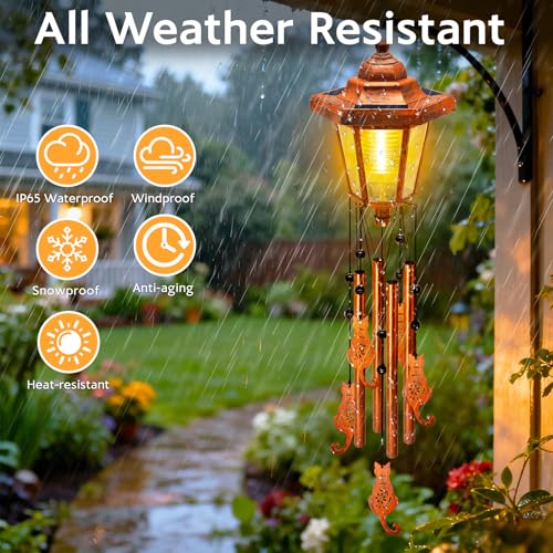 Large Solar Cat Wind Chimes