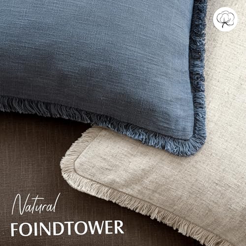 Decorative Linen Fringe Throw Pillow Covers 18×18 Inch (2 Count)