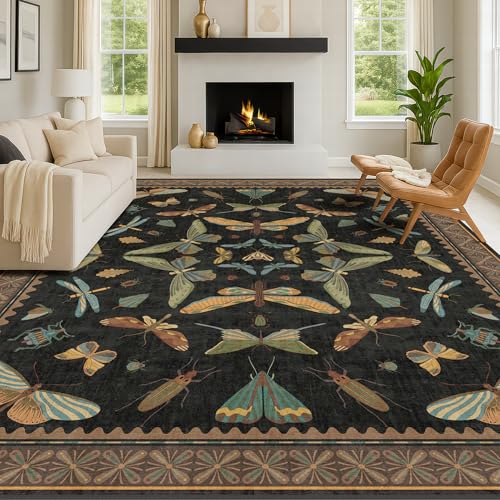 Black Washable 7x9 Large Area Rugs for Living Room (63 Sq Ft)