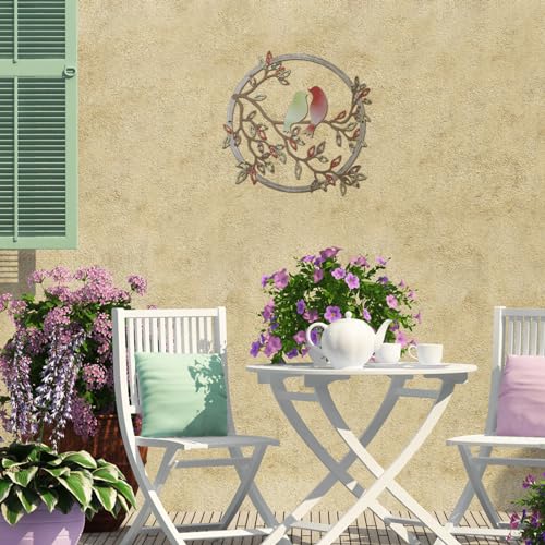 Metal Wall Art Bird on Tree Branch Silhouette Bird Hanging Ornament Porch Wall Decor for Living Room Outdoor Garden Bedroom Office Housewarming Party Decoration
