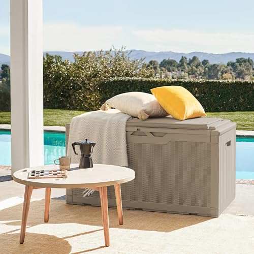 Deck Box 98 Gallon Waterproof Resin Storage Box with Cushion