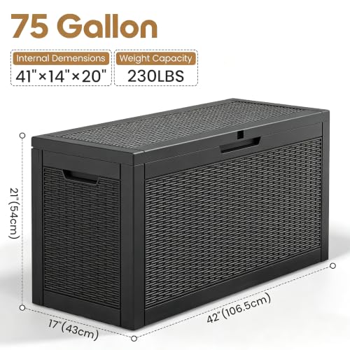 75 Gallon Outdoor Storage Box Waterproof Deck Box for Patio