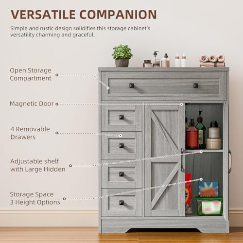 Farmhouse Storage Cabinet with 2 Doors and 5 Drawers