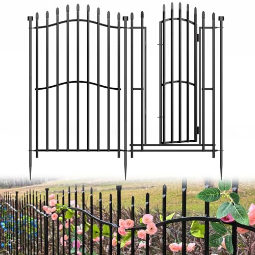 8 Panels No Dig Decorative Garden Fence with Gate