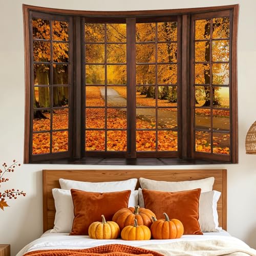 Vintage Window Fall Tapestry Wall Hanging