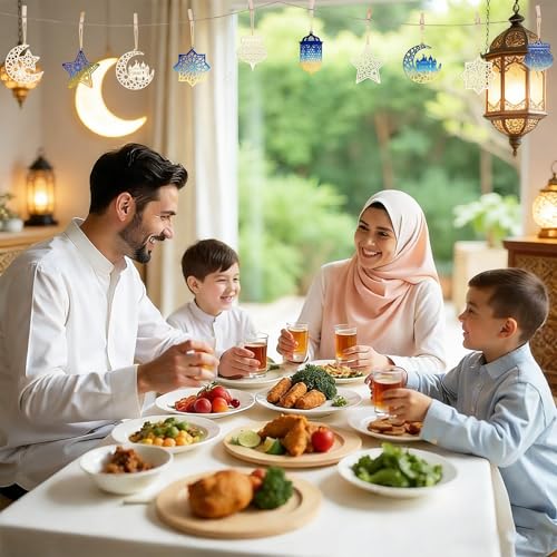 36PCS Wooden Ramadan Decorations Eid Islam Mubarak Ornaments Mubarak Hanging Hollow Pendant to Paint (36 Count)