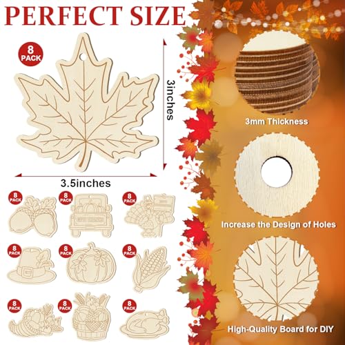 80PCS Wooden Thanksgiving Decoration Fall Ornaments to Paint Happy Thanksgiving Crafts Cutouts Unfinished (80 Count)