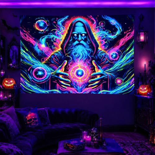 Blacklight Tapestry Wizard Orb Wall Art 78 x 59 Inch