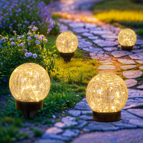 4 Packs Solar Globe Lights Outdoor USB Charged Garden Decor 3.94" Diameter 30LED 1000mAh Solar Globe Lights for Outdoor Indoor Mothers Day Gifts Holiday Decor (4 Count)