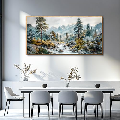 Large Canvas Wall Decor For Bedroom Wall Art For Living Room Office Decor Forest Tree Paintings Rivulet View landscape Wall Pictures Printing Artwork Modern Home Decor Wood Framed 30x60 In