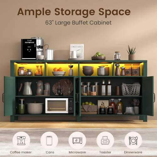Buffet Sideboard with Storage with Power Outlets & LED Light