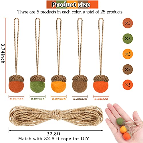 25 Pcs Fall Felt Acorn Ornaments Hanging Wool Felted Acorn Garland (25 Count)