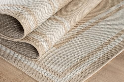 Outdoor Rug 5x7 Modern Bordered Area Rugs for Indoor and Outdoor Patio Deck Porch Garden Waterproof Weather Sun Resistant Washable Outside Carpet (35 Sq Ft)
